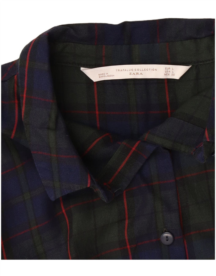 Zara Vestido feminino pulôver manga 3/4 Reino Unido 16 grande xadrez azul marinho