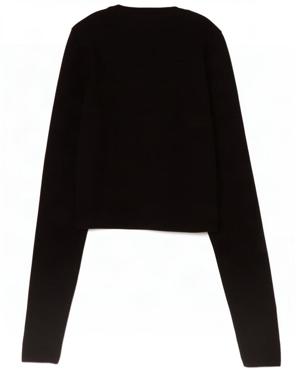 Zara Womens Crop Top Manga Longa Reino Unido 8 Pequena Viscose Preta