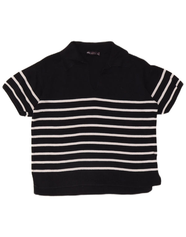 Suéter feminino Marks & Spencer com gola polo e gola polo Reino Unido 14 médio azul marinho