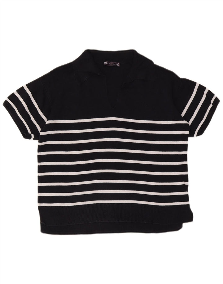 Suéter feminino Marks & Spencer com gola polo e gola polo Reino Unido 14 médio azul marinho