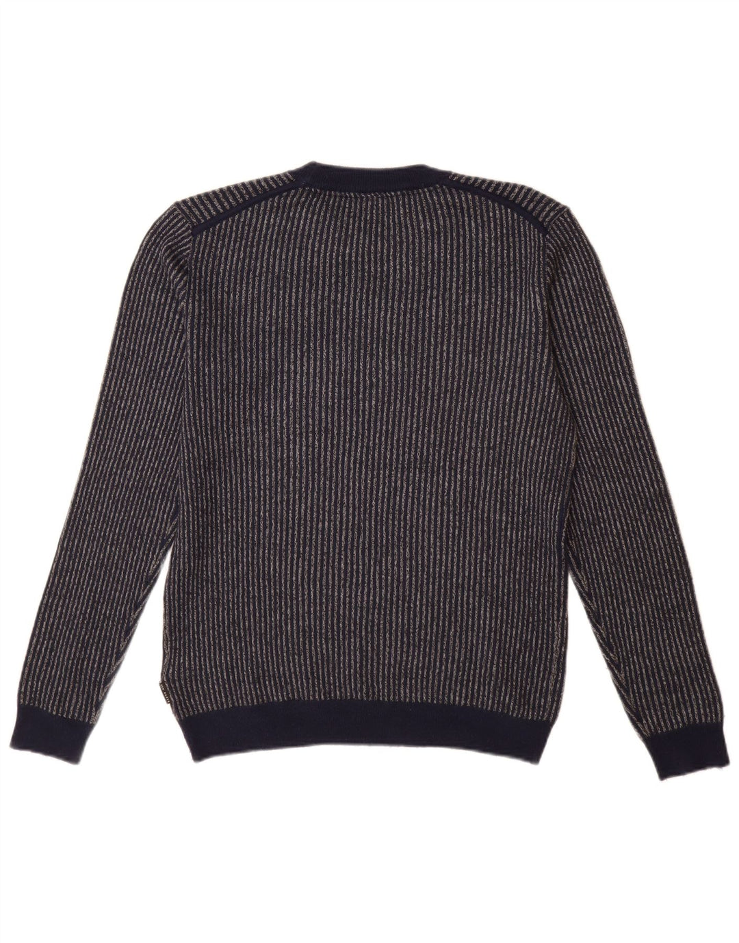 Suéter masculino Ted Baker com gola redonda tamanho 2 pequeno listrado azul marinho