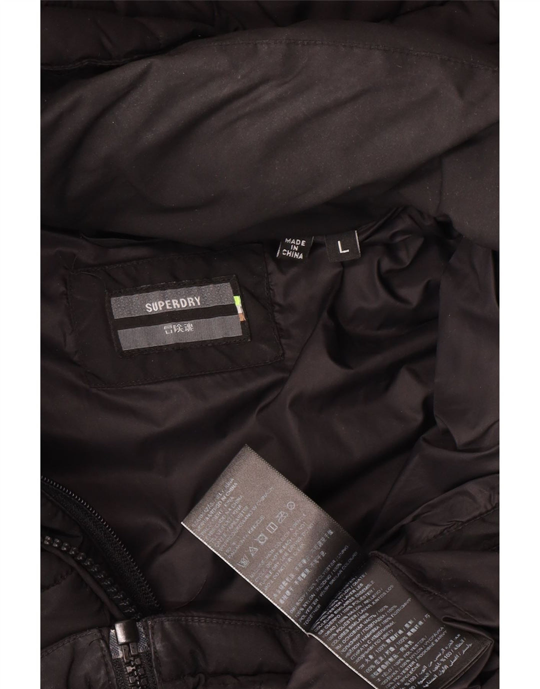 Jaqueta acolchoada masculina Superdry com capuz grande poliéster preto