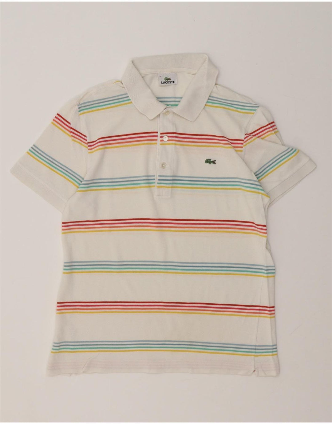 Camisa polo masculina LACOSTE tamanho 4 algodão listrado branco médio