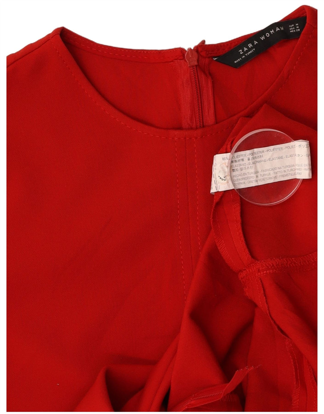 Vestido feminino ZARA manga comprida evasê Reino Unido 12 poliéster vermelho médio