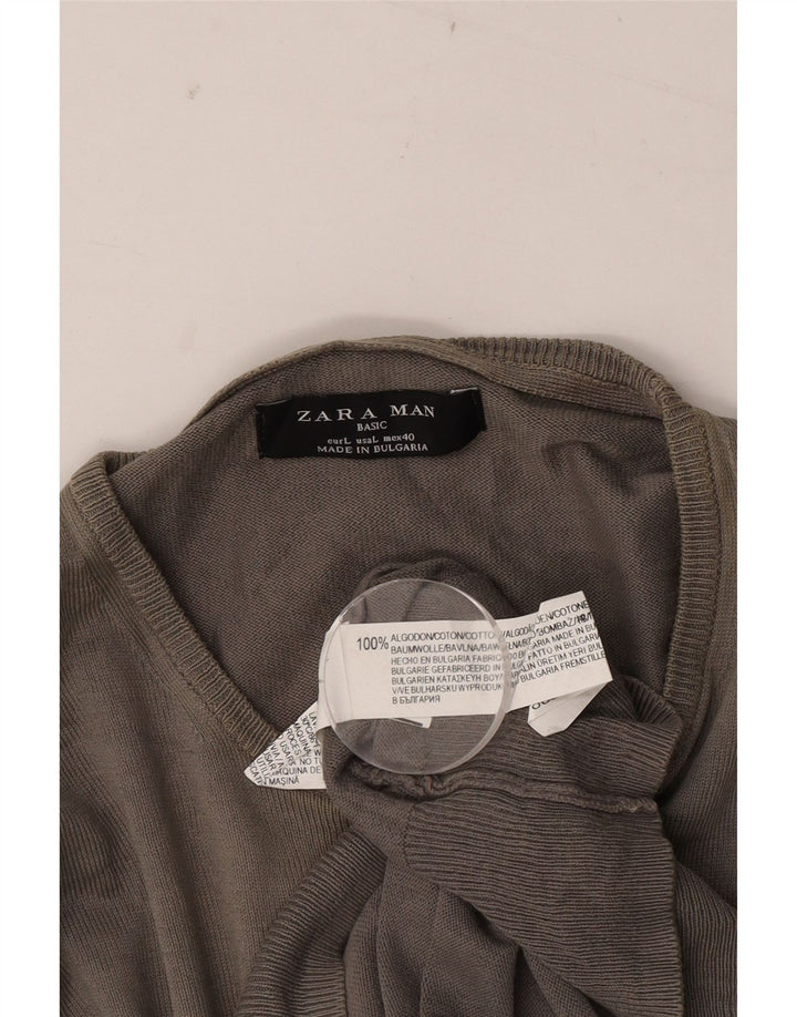 Suéter masculino Zara com gola redonda, grande algodão cinza