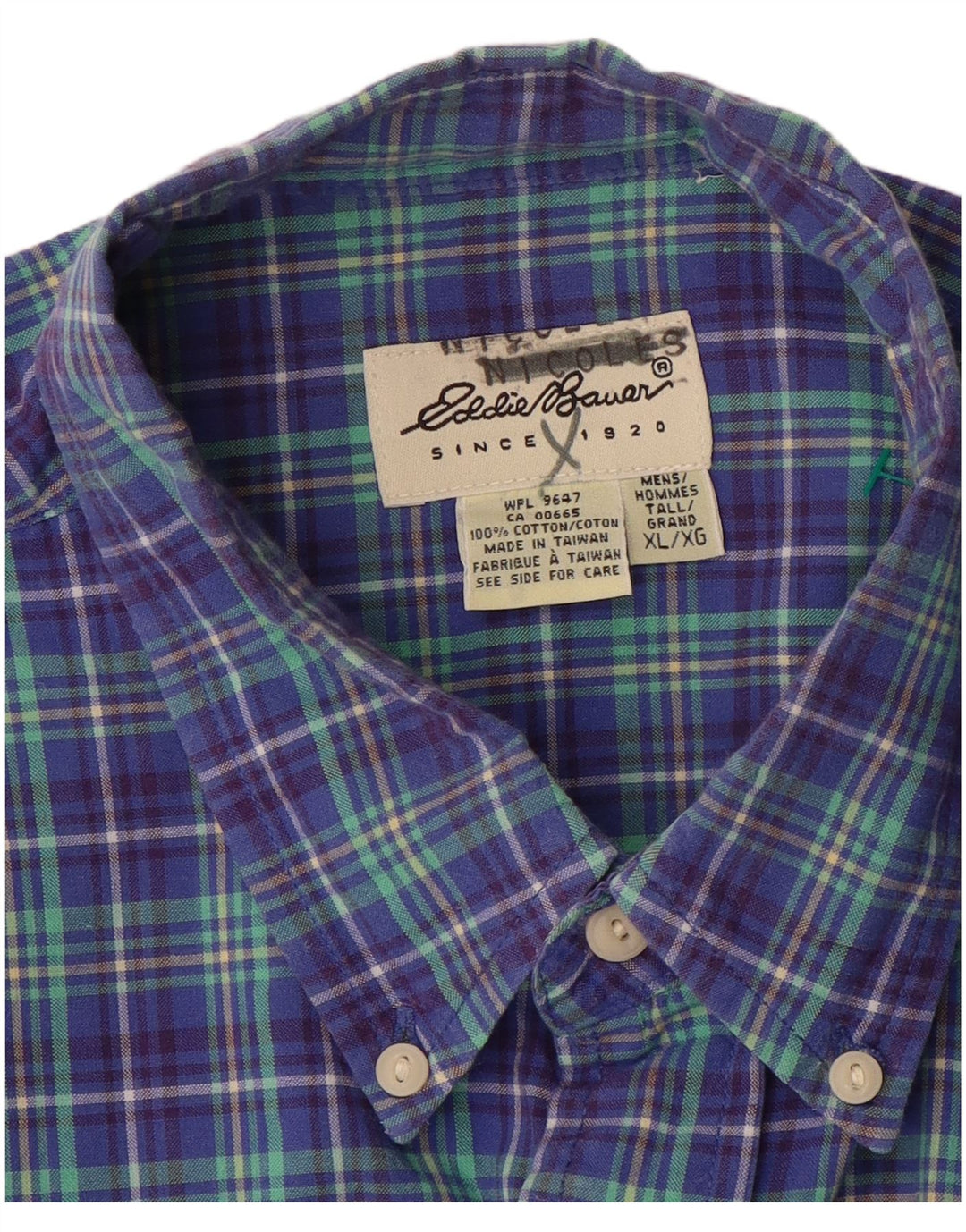 EDDIE BAUER Camisa masculina de manga curta XL roxo xadrez algodão