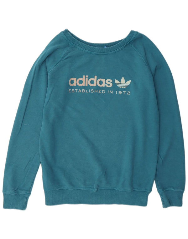 Adidas feminino gráfico moletom jumper reino unido 16 grande algodão azul