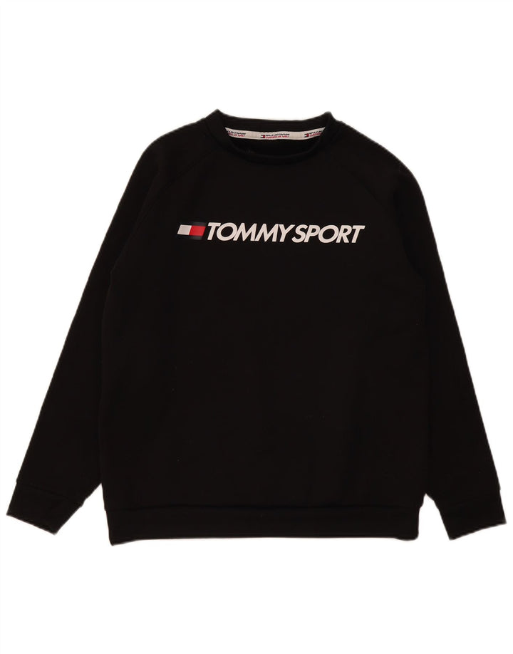 Tommy Hilfiger moletom gráfico feminino jumper UK 16 grande preto poliéster