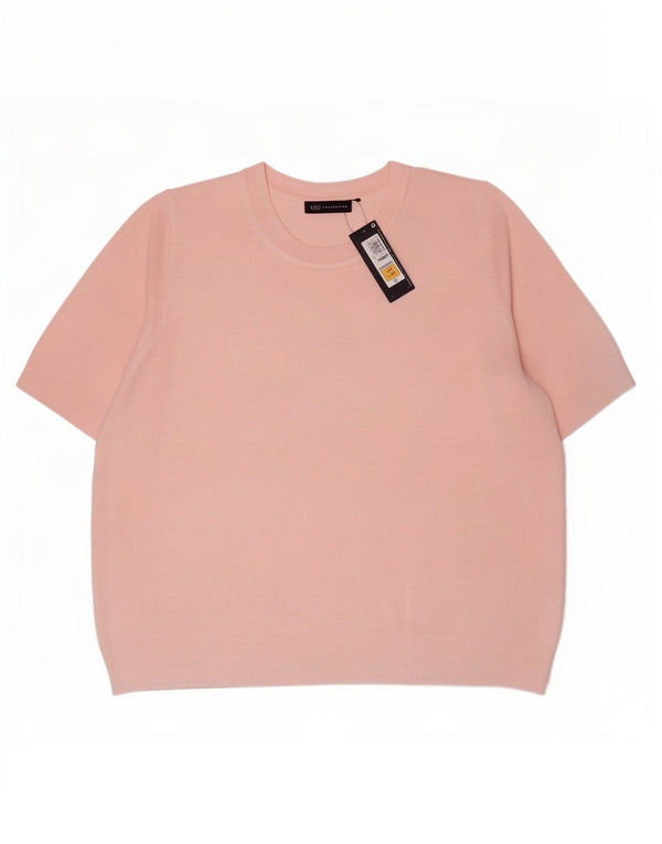 Marks & Spencer Womens Short Sleeve Crew Neck Jumper Sweater UK 24 4XL Pink