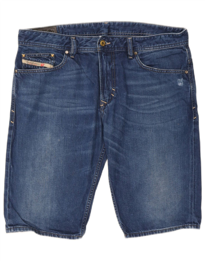 Shorts jeans feminino diesel desgastado W34 grande algodão azul