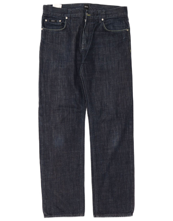 Hugo Boss Mens Straight Jeans W34 L32 Azul Marinho Algodão
