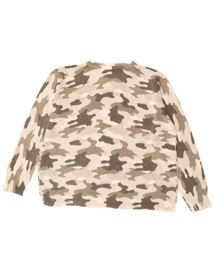 Suéter feminino MARKS & SPENCER com gola canoa UK 20 2XL camuflagem bege
