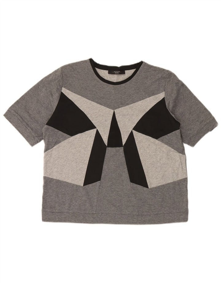 Camiseta feminina de fim de semana MAX MARA Reino Unido 16 grande bloco colorido cinza