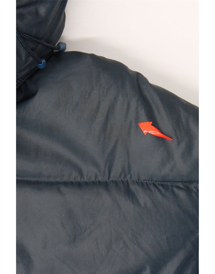 Jaqueta masculina acolchoada com capuz VINTAGE UK 38 azul marinho médio