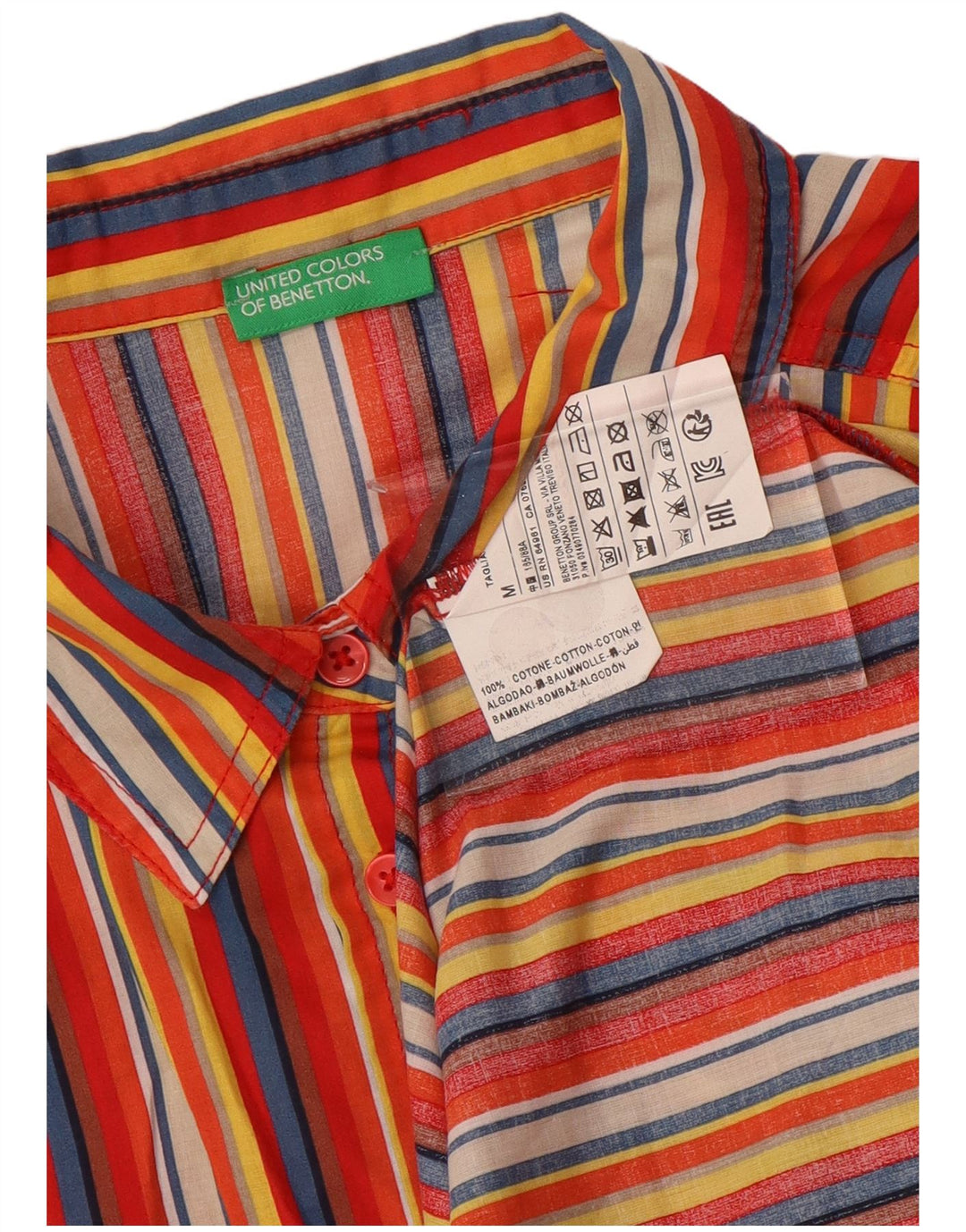 Camisa feminina BENETTON UK 14 algodão listrado multicolorido médio
