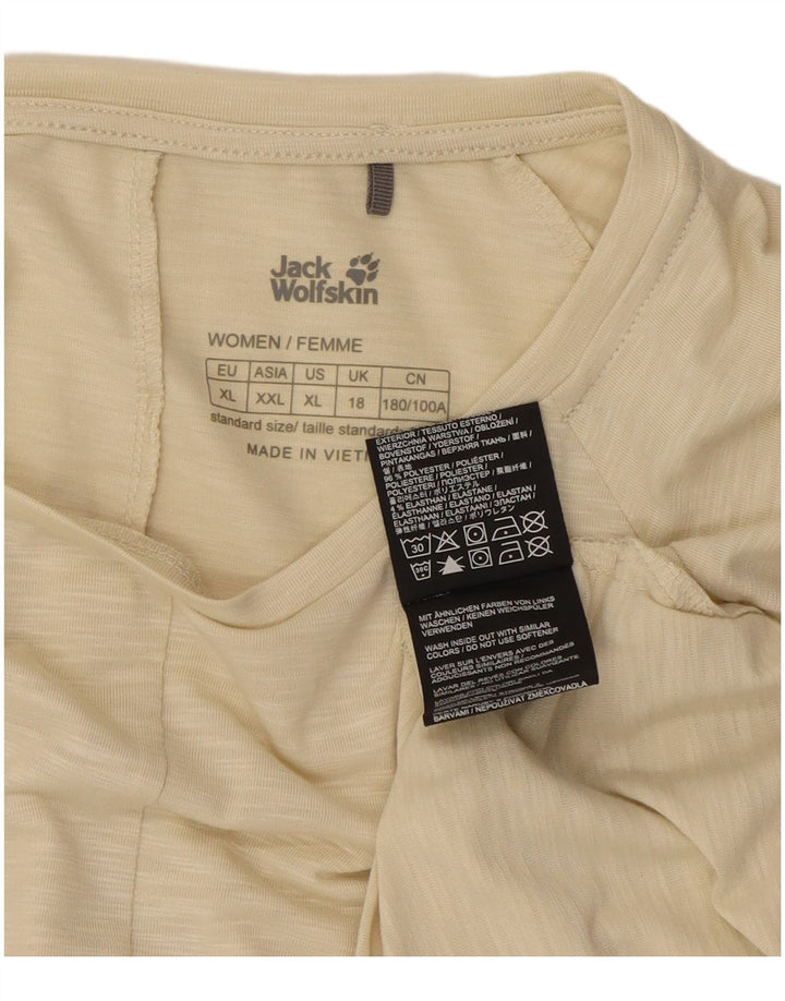 Top feminino Jack Wolfskin de manga comprida UK 18 XL bege manchado de poliéster