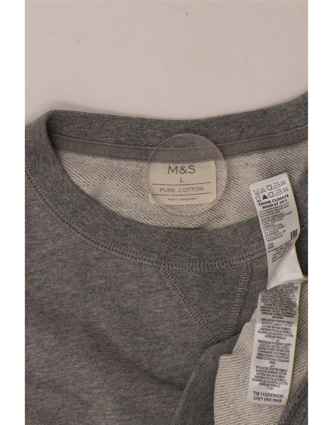Suéter masculino Marks & Spencer grande algodão manchado cinza