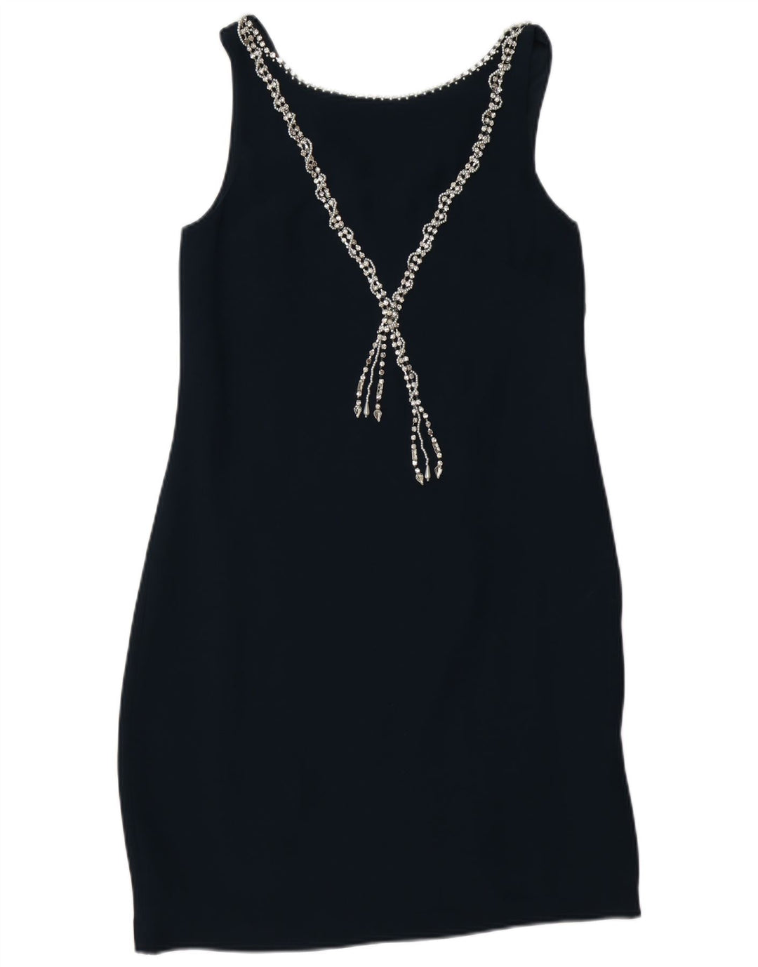 Vestido feminino MONSOON sem mangas com bainha Reino Unido 10 pequeno azul marinho viscose