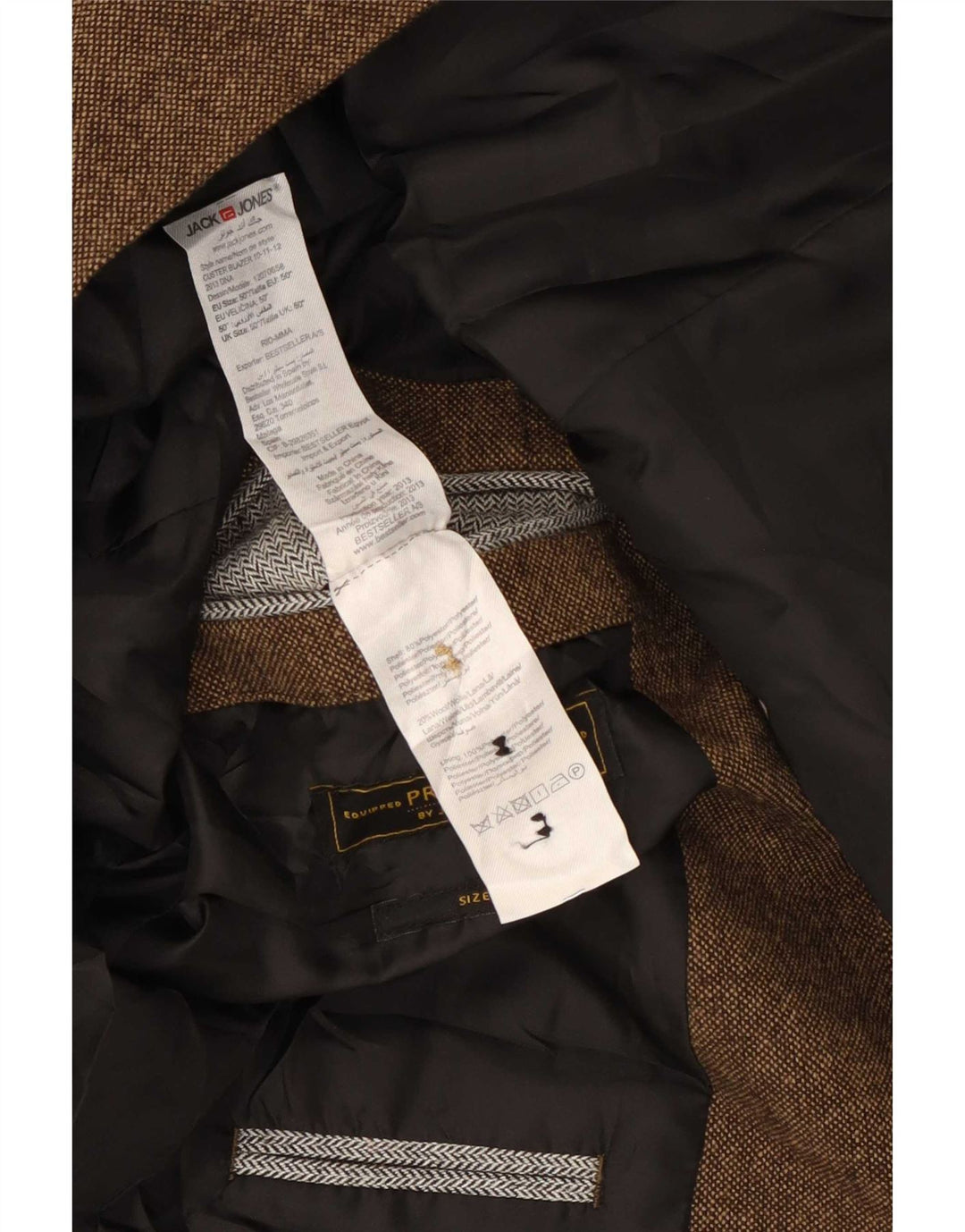 Jaqueta blazer masculina de 2 botões Jack & Jones IT 50 grande poliéster marrom