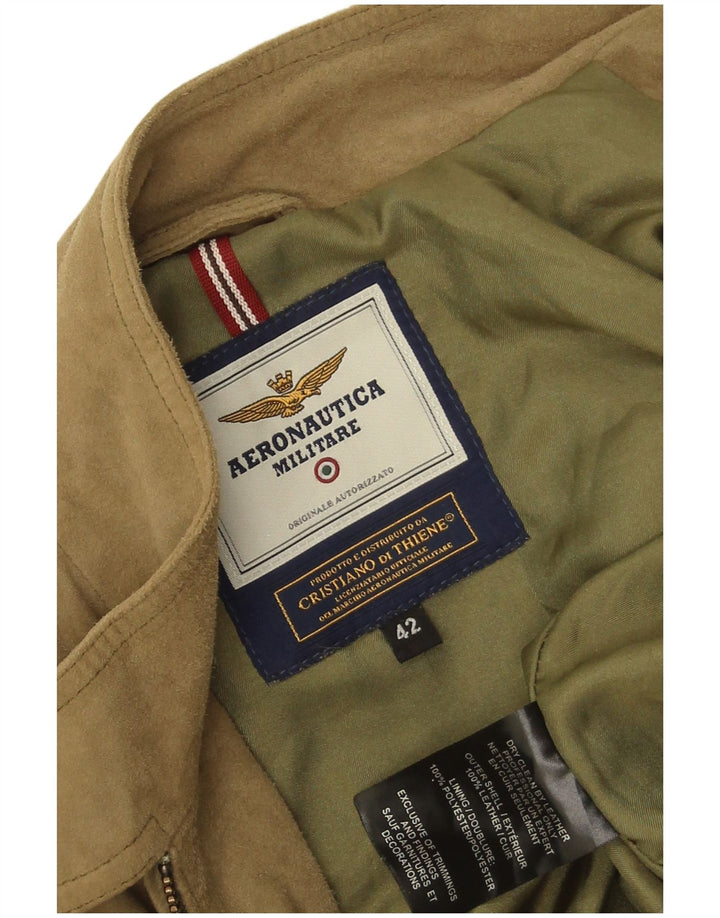 Jaqueta feminina de camurça cropped Aeronautica Militare IT 42 couro cáqui médio