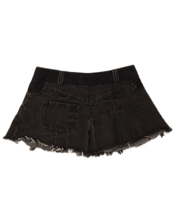 Mini saia jeans feminina Topshop cintura baixa Reino Unido 8 pequena W28 algodão preto