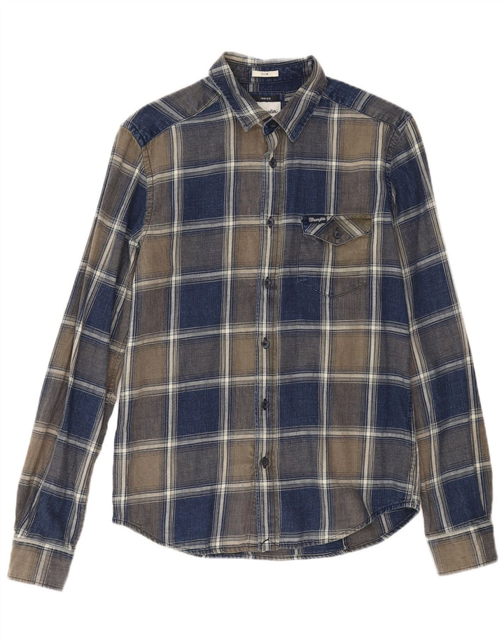 Wrangler Camisa masculina de flanela fina xadrez Indigo pequena xadrez azul marinho