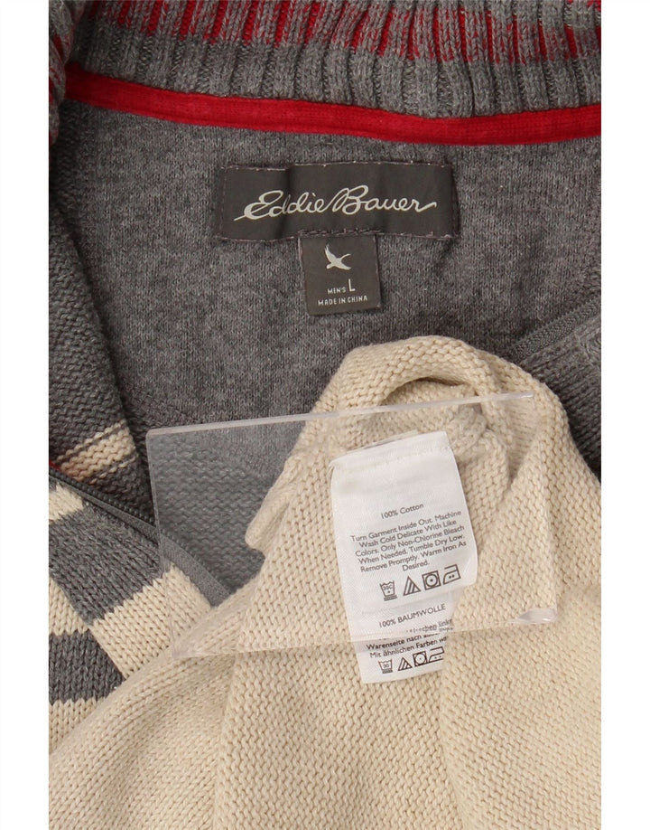 EDDIE BAUER Suéter masculino com gola e zíper, grande algodão listrado branco