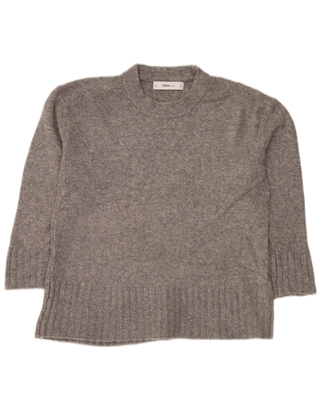 Zara Suéter feminino oversized com gola redonda Reino Unido 10 pequeno cinza manchado