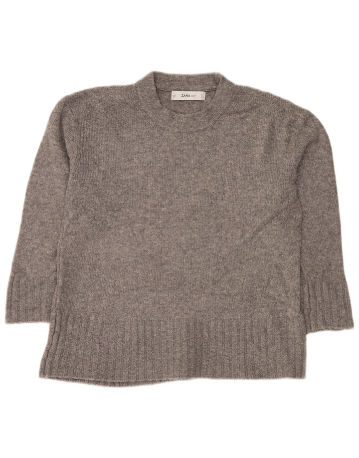 Zara Suéter feminino oversized com gola redonda Reino Unido 10 pequeno cinza manchado