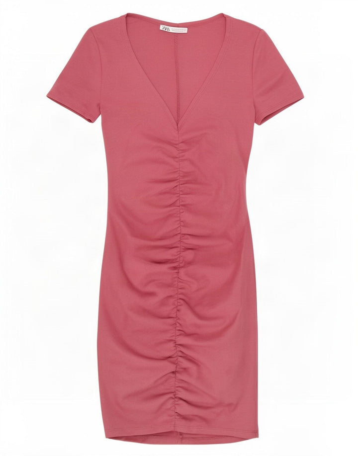 Vestido bodycon feminino Zara UK 8 pequeno poliéster rosa