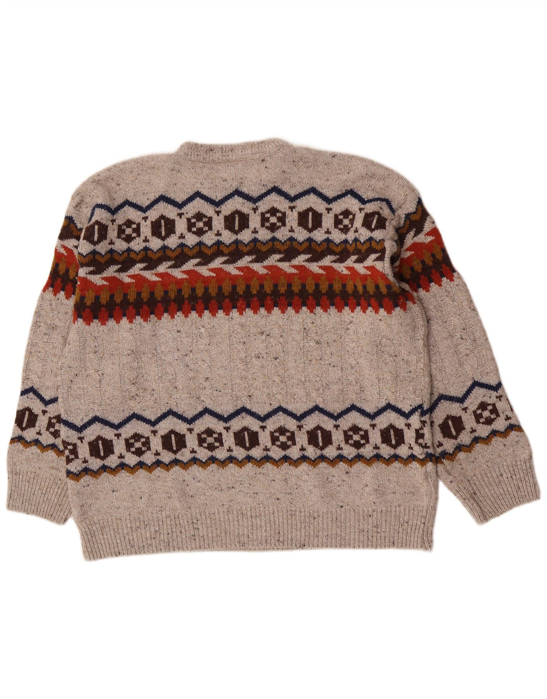 Suéter masculino vintage com gola redonda e ajuste regular grande cinza Fair Isle