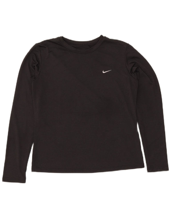 NIKE Womens Dri Fit Top Manga Longa US 8/10 Médio Preto Poliéster
