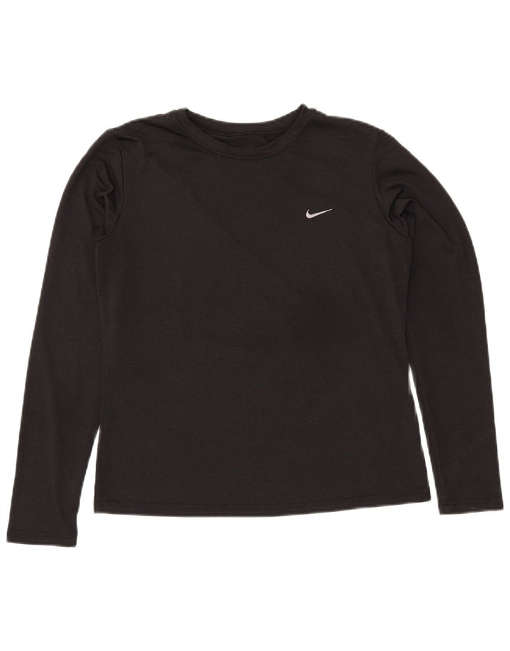 NIKE Womens Dri Fit Top Manga Longa US 8/10 Médio Preto Poliéster