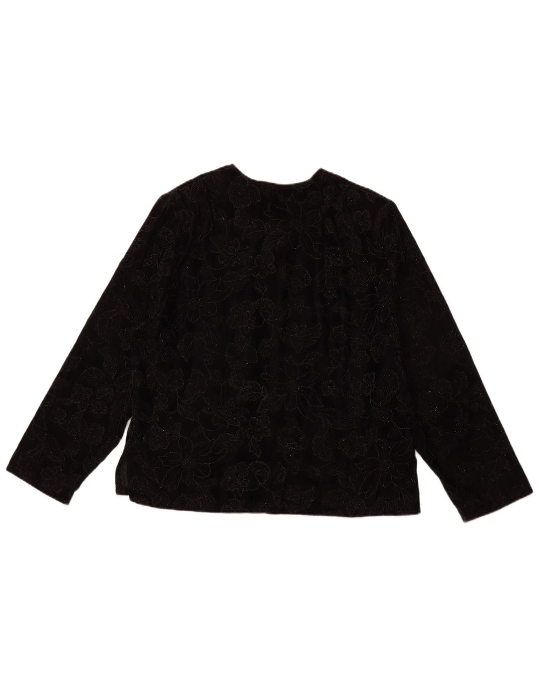 Blusa feminina VINTAGE de manga comprida UK 16 grande preta floral