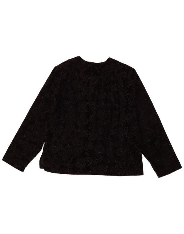 Blusa feminina VINTAGE de manga comprida UK 16 grande preta floral