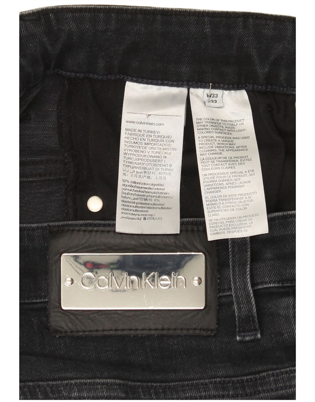 Calvin Klein Mens Jeans Slim W33 L32 Algodão Preto