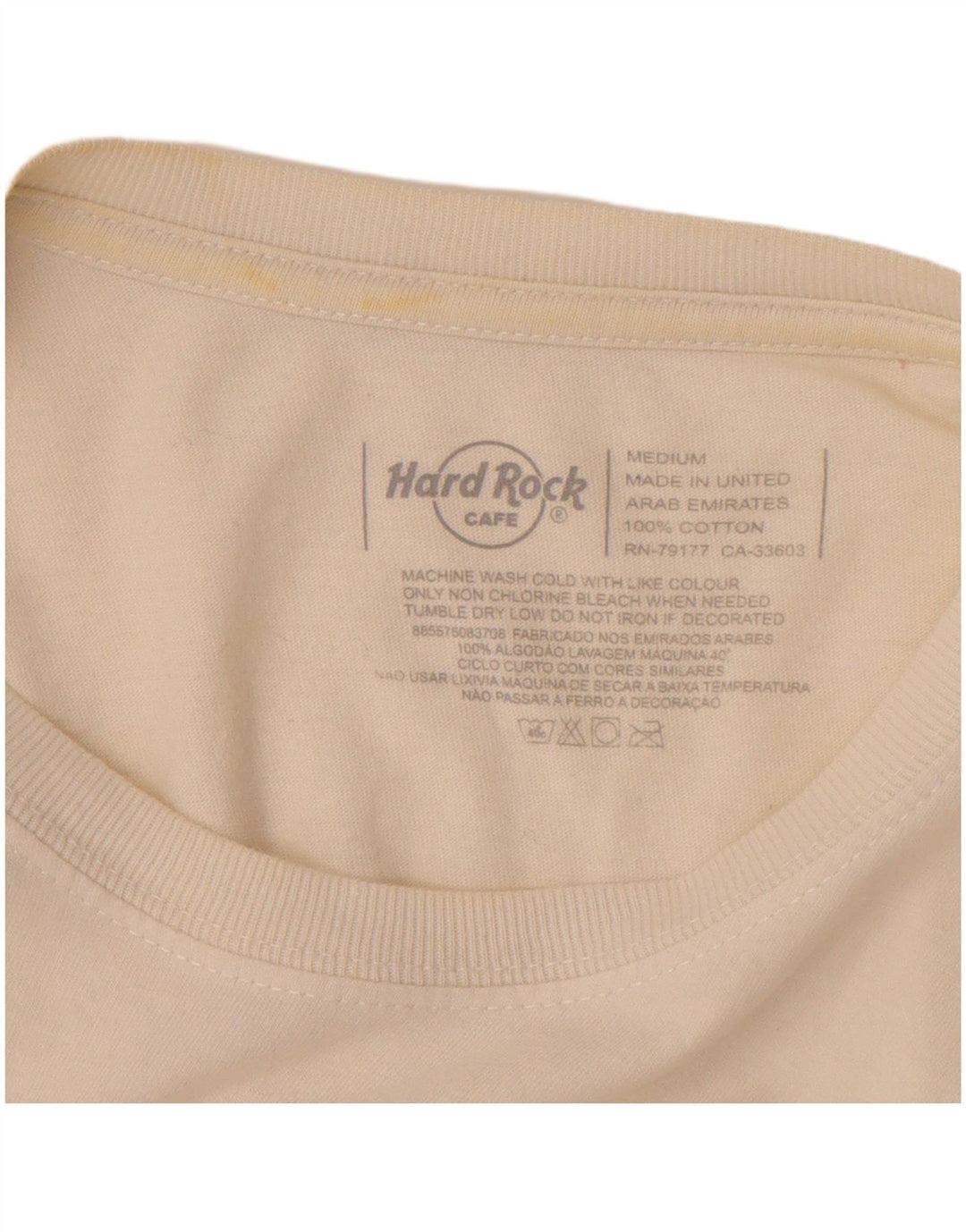 Camiseta masculina Hard Rock Cafe Lisboa Graphic Top Médio Off White Algodão