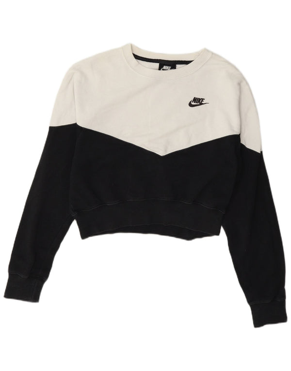 Moletom feminino Nike Crop Jumper UK 10 pequeno branco colorblock algodão
