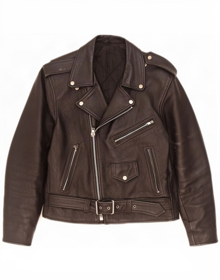 Jaqueta masculina vintage de couro para motociclista UK 36 pequena preta