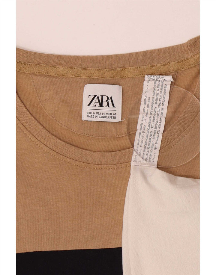 Camiseta masculina Zara Top médio bege algodão colorblock