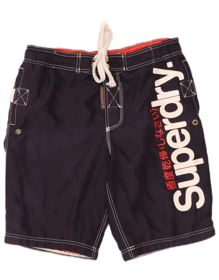 Shorts de natação masculino Superdry Graphic azul marinho médio poliéster