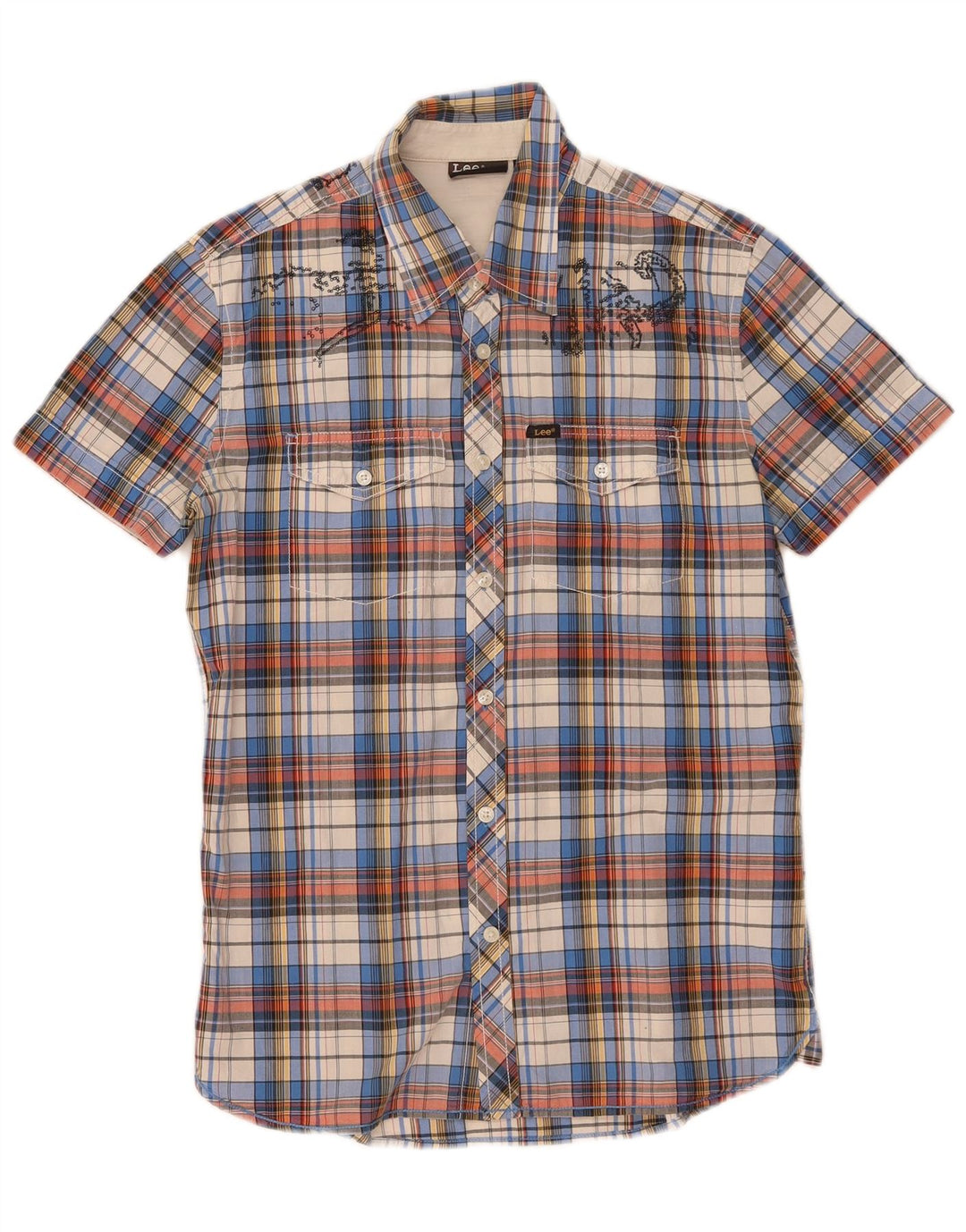Camisa masculina Lee de manga curta gráfica de algodão xadrez médio multicolorido