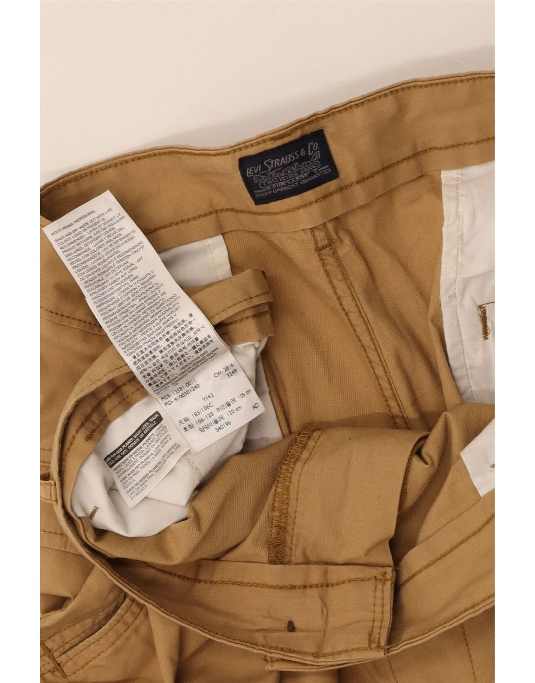 Shorts cargo masculinos LEVI'S W42 2XL algodão bege