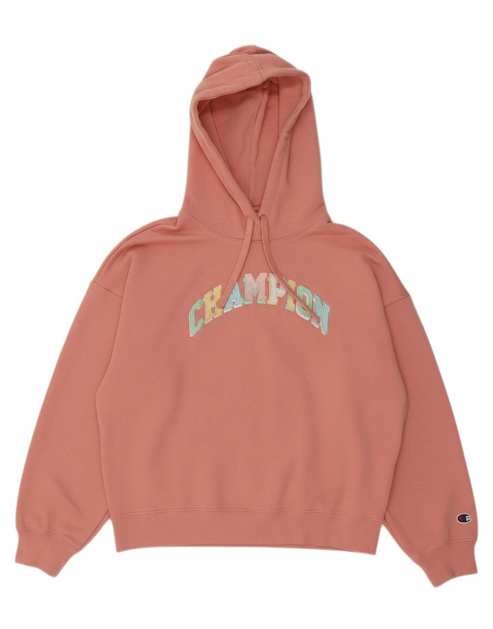 CHAMPION Suéter feminino com capuz grande e gráfico UK 14 rosa médio