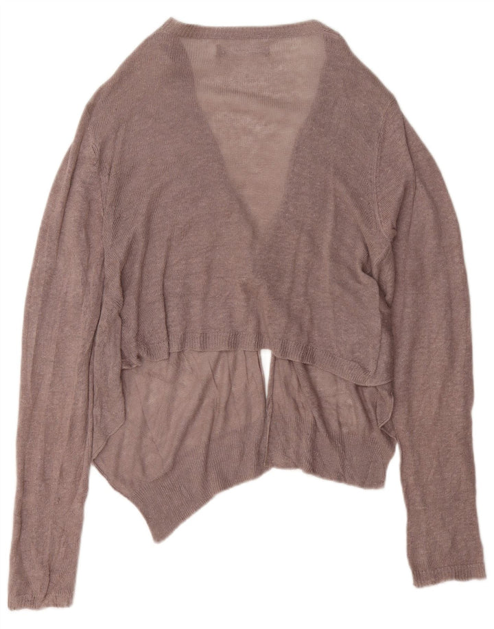 Zara Suéter Cardigan Feminino Crop UK 12 Linho Marrom Médio