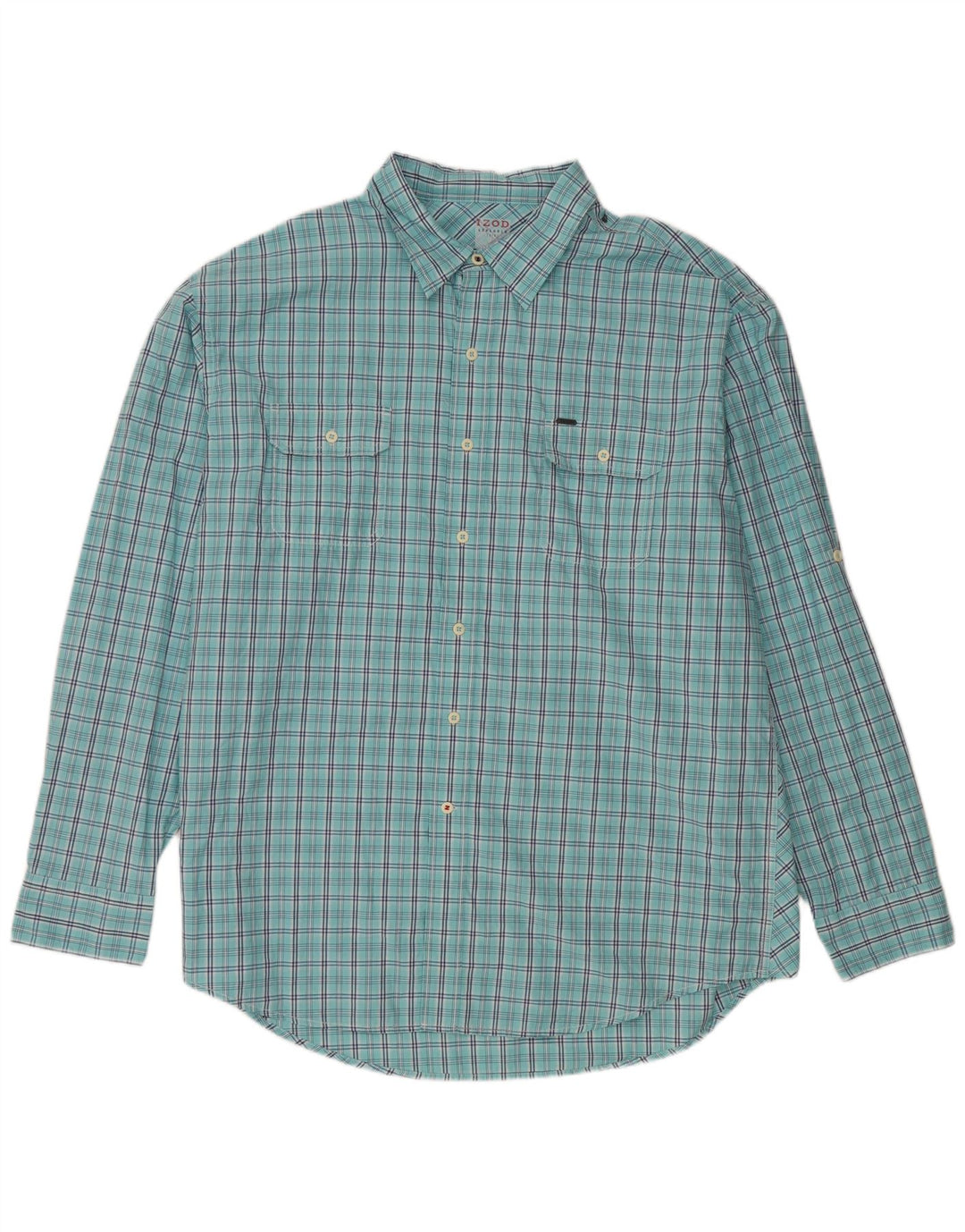 Camisa masculina grande e alta IZOD 2XL algodão xadrez azul