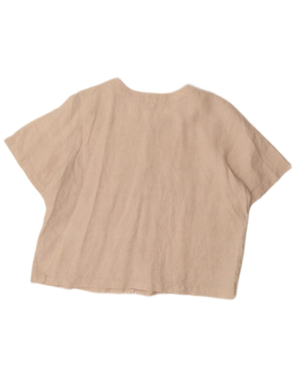 Blusa feminina de manga curta grande Orvis Reino Unido 18 XL linho bege