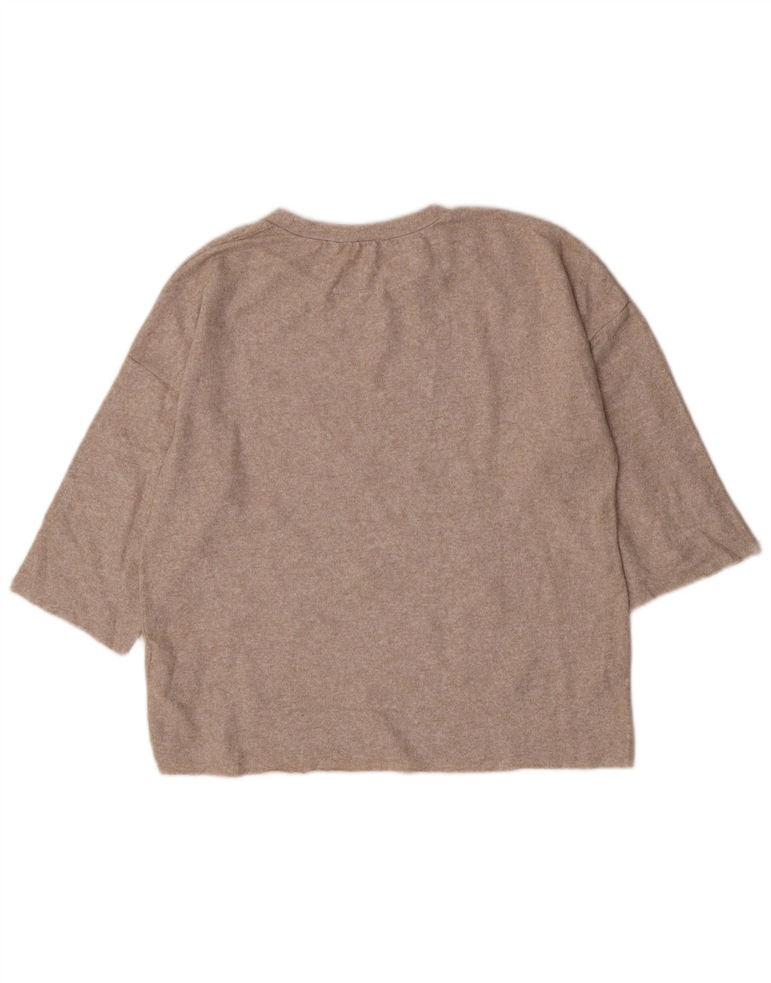 Zara blusa feminina manga 3/4 top UK 14 viscose manchada bege médio