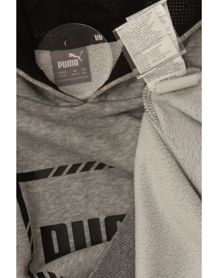 PUMA Boys Graphic Hoodie Jumper 13-14 Years Grey Cotton Vintage Puma and Second-Hand Puma from Messina Hembry 