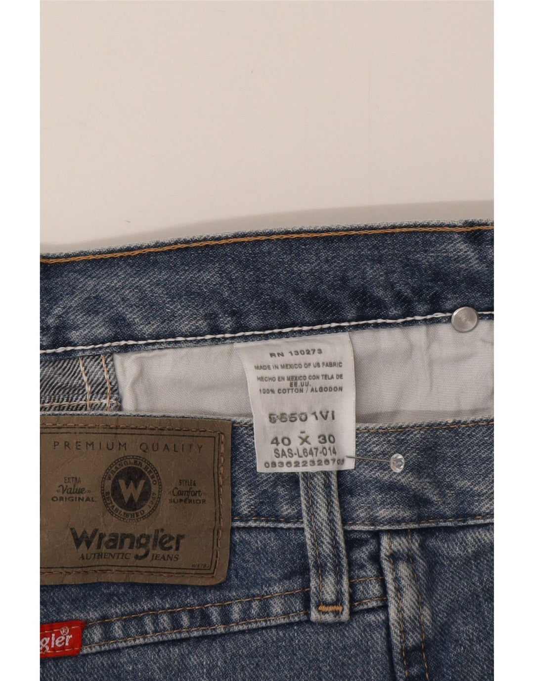 Wrangler Mens Straight Jeans W40 L30 Azul Algodão